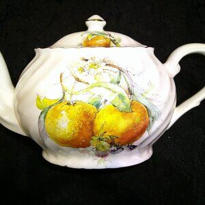 Vtg Teapot Fruit & Blossoms Staffordshire Arthur Wood & Son England #6362